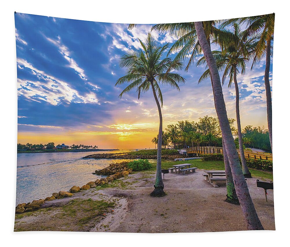 Colorful Sky Tapestry featuring the photograph Sunrise Over Jupiter Inlet A New Day A Fresh Start Jupiter Florida by Kim Seng