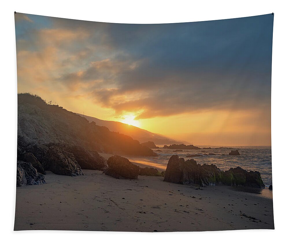 Beach Tapestry featuring the photograph Sunrise over the Coastal Mountains by Matthew DeGrushe