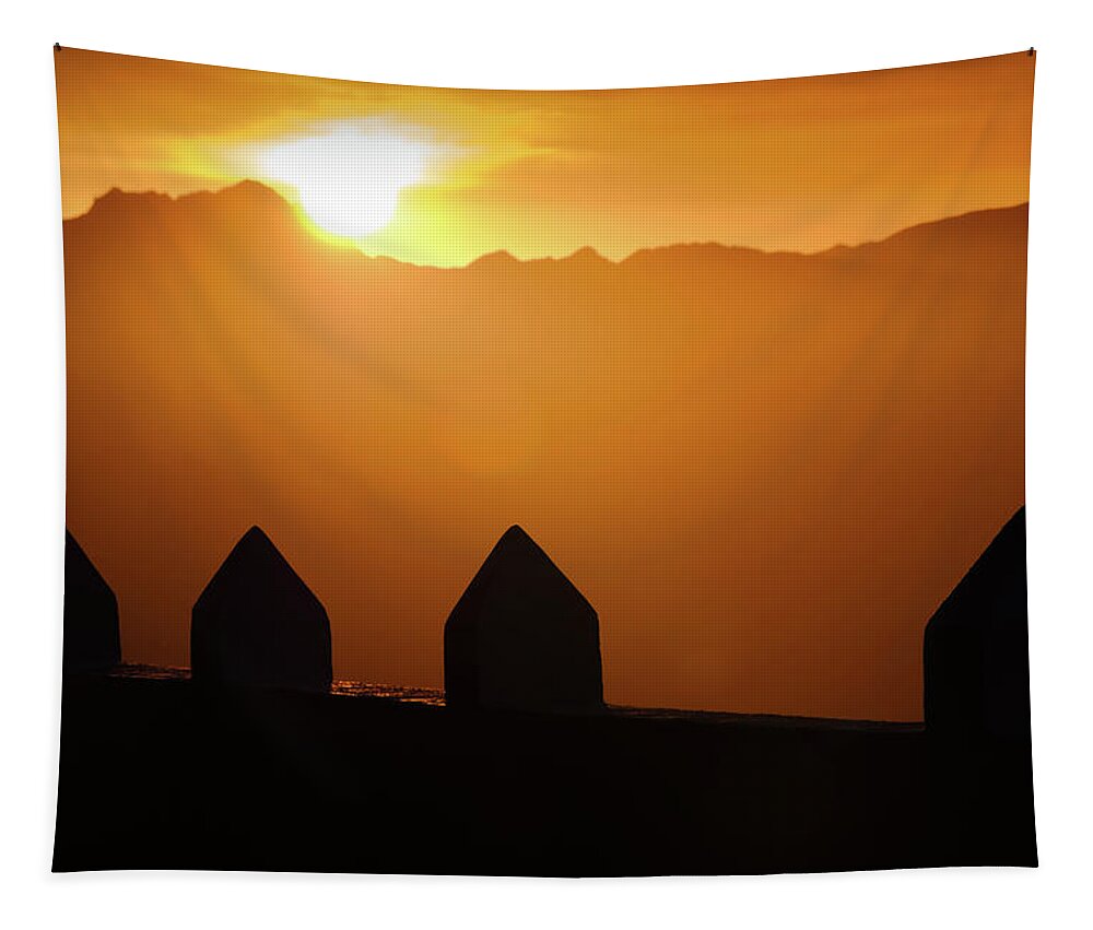 Sunrise Tapestry featuring the photograph Sunrise over the Sierra Tejjeda by Gary Browne