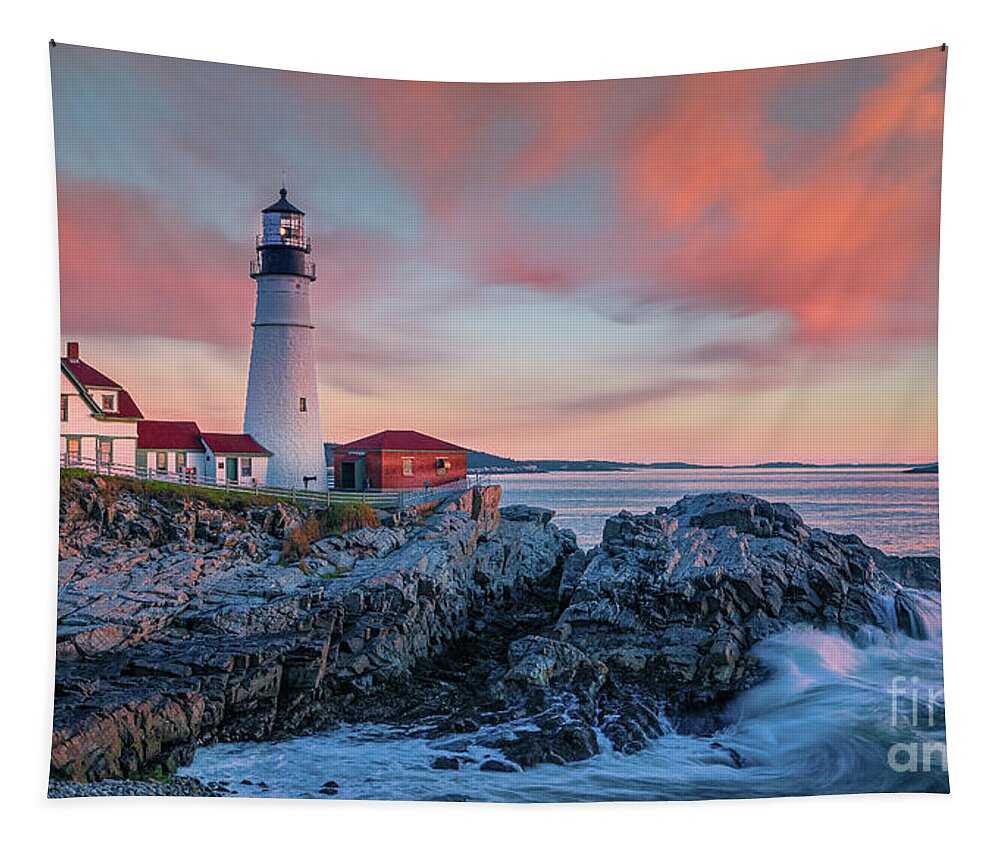 American Tapestry featuring the photograph Sunrise Portland Head Light, Maine by Henk Meijer Photography