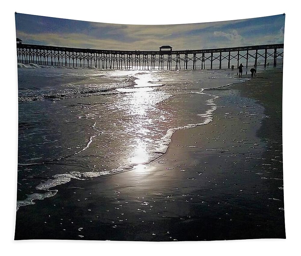  Ocean Sunsets Tapestry featuring the photograph Pier Sunset @ Folly Beach by Victor Thomason
