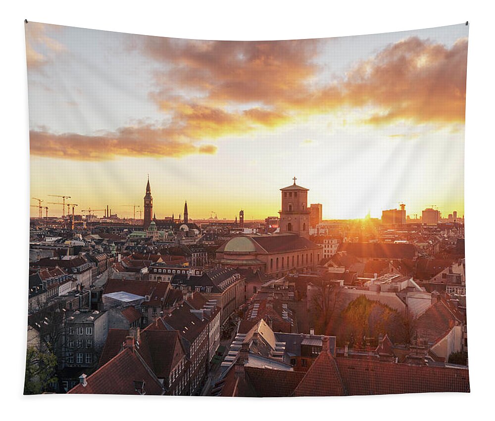 City Tapestry featuring the photograph Sunset above Copenhagen by Hannes Roeckel