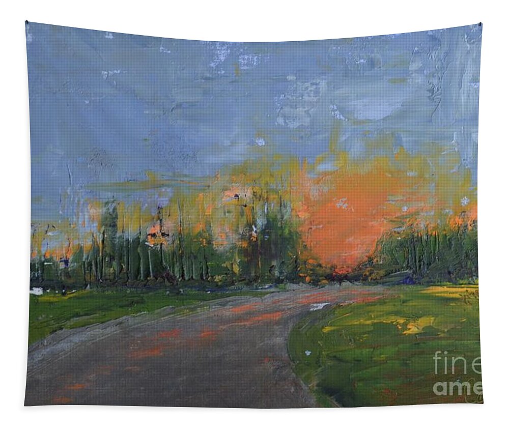 Sun.country Tapestry featuring the painting Sunset Almost Gone by Patricia Caldwell