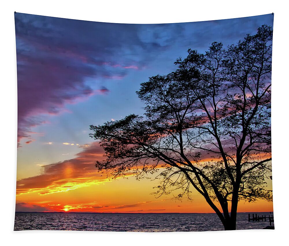 Sunset At Chesapeake Beach Tapestry featuring the photograph Sunset at Chesapeake beach by Carolyn Derstine