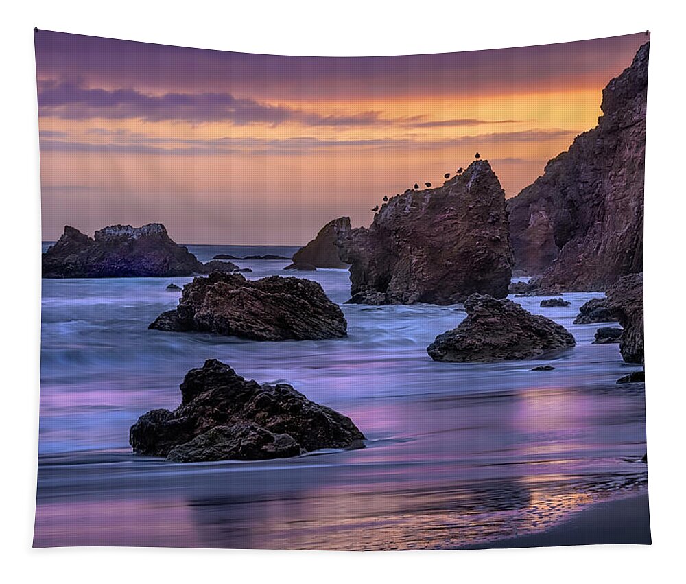 Sunset At El Matador Beach Tapestry featuring the photograph Sunset At El Matador Beach by Endre Balogh