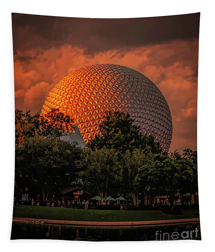 Epcot Tapestry featuring the photograph Sunset at Epcot by Nick Zelinsky Jr