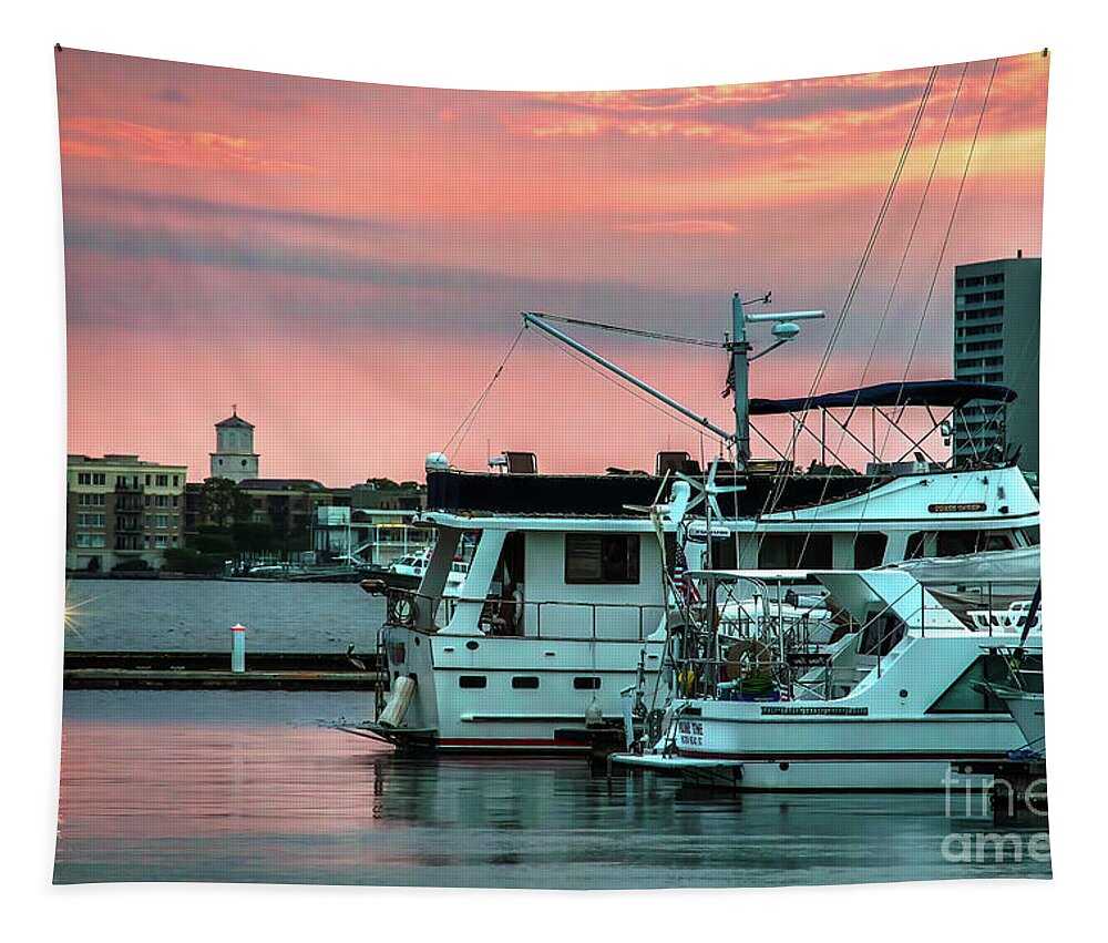 Patriot’s Point Tapestry featuring the photograph Sunset at Patriots Point by Shelia Hunt