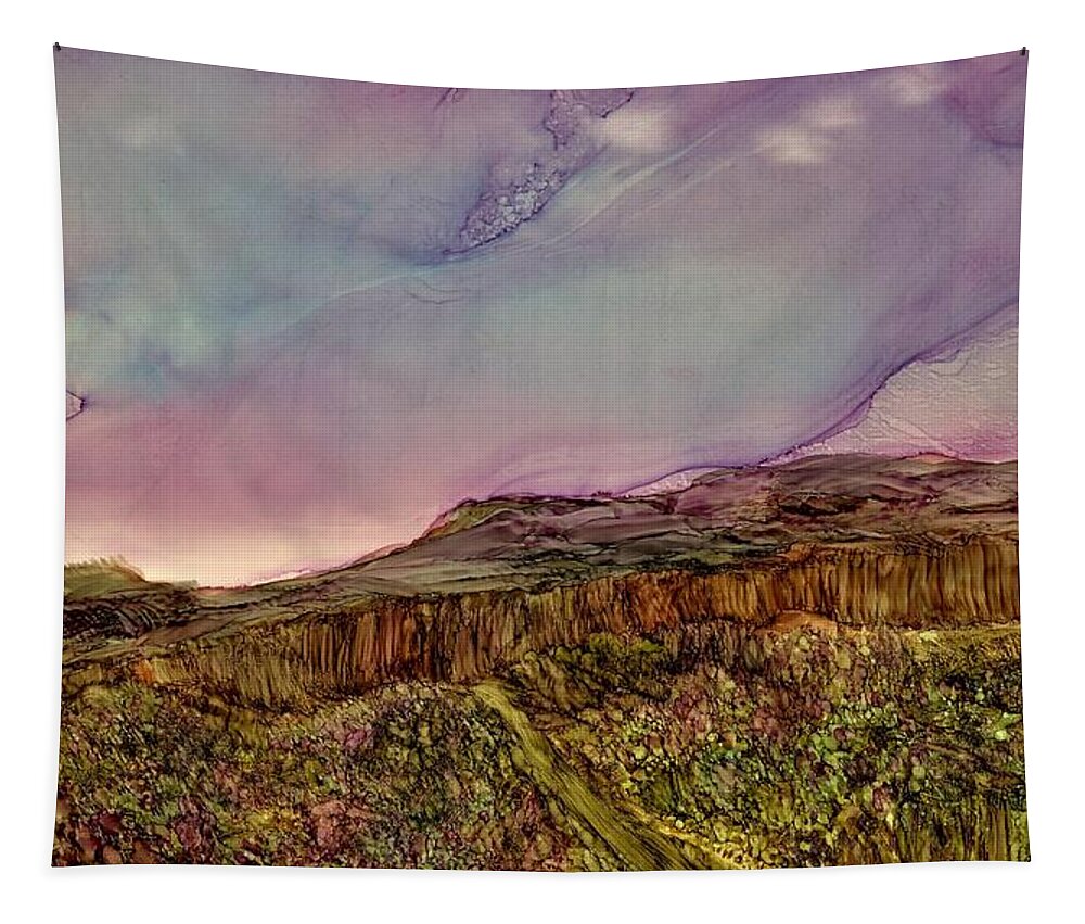 Bright Tapestry featuring the painting Sunset at Wild Rivers by Angela Marinari