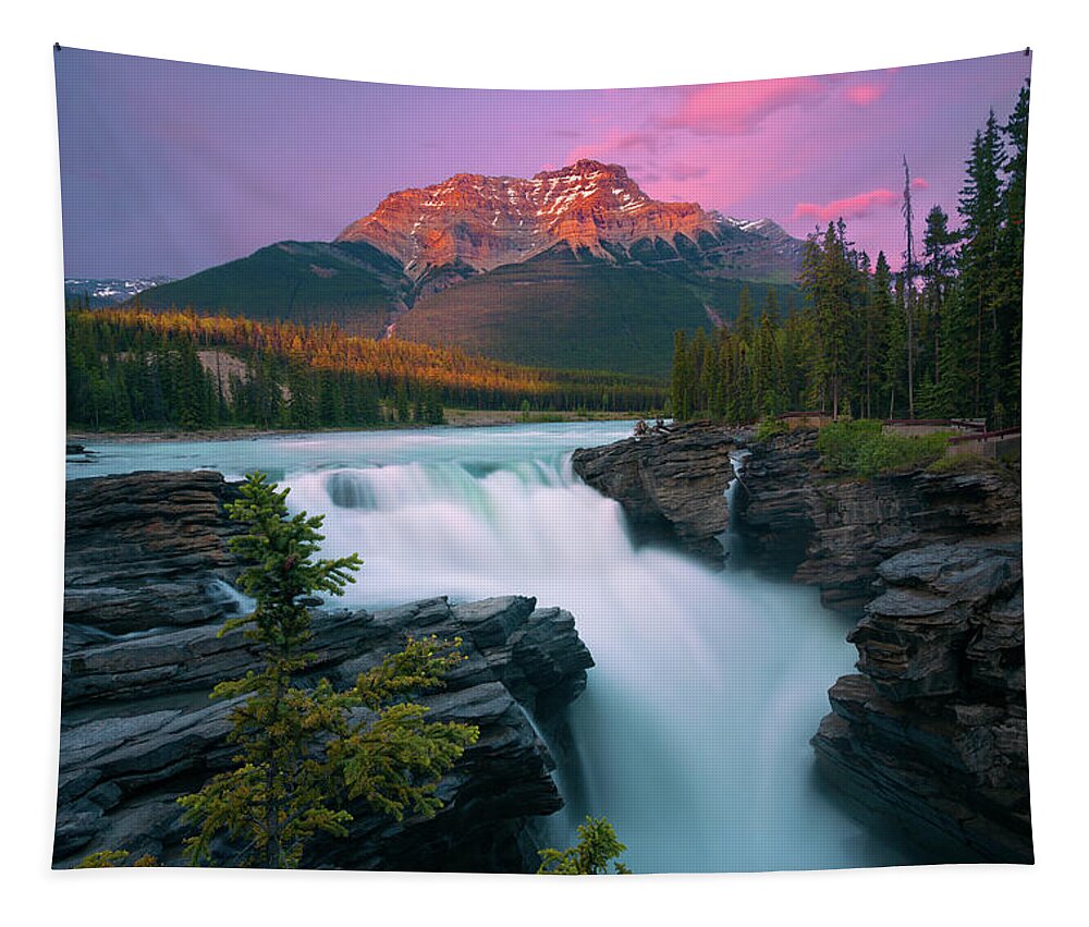 Athabesca Tapestry featuring the photograph Sunset Athabesca falls by Henry w Liu