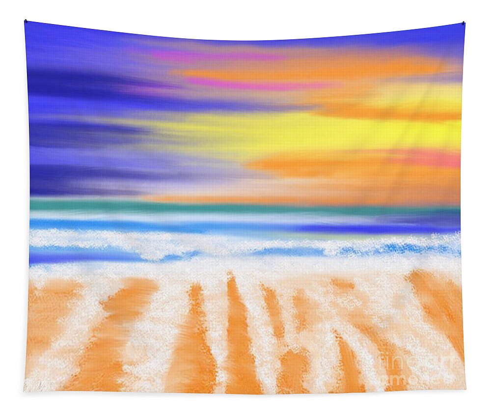 Beach Tapestry featuring the digital art Sunset beach by Elaine Rose Hayward