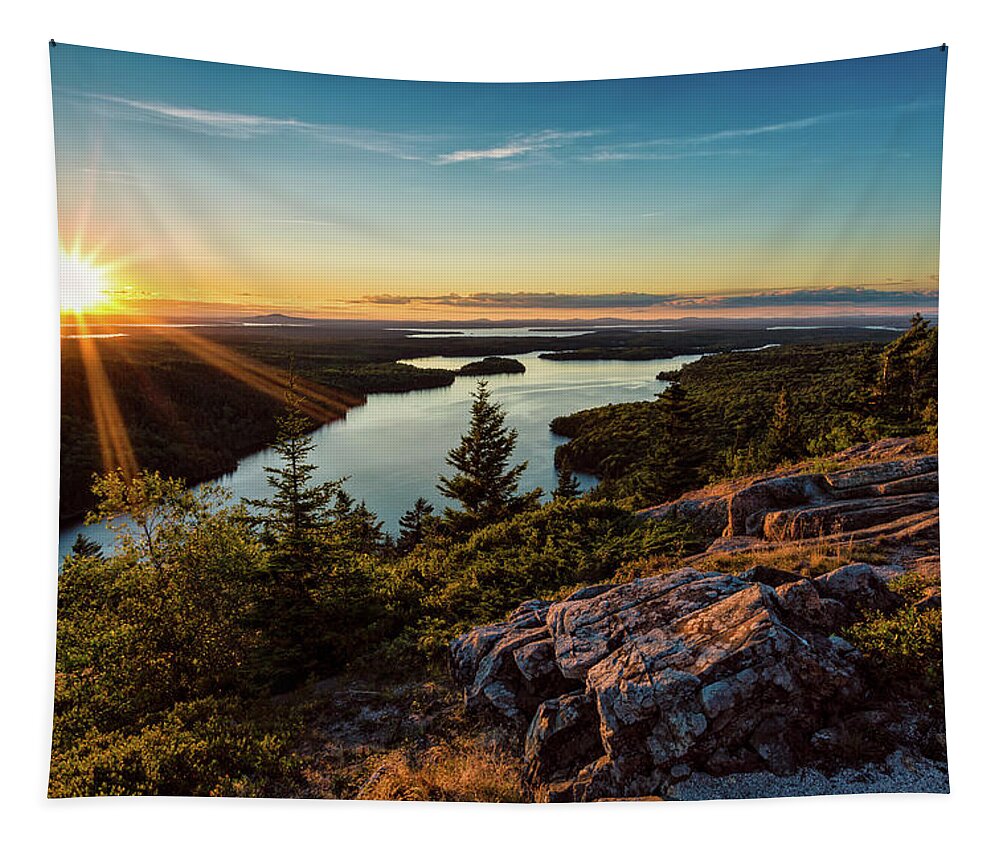 Acadia Tapestry featuring the photograph Sunset Beech Mountain, Acadia NP by Jeff Sinon