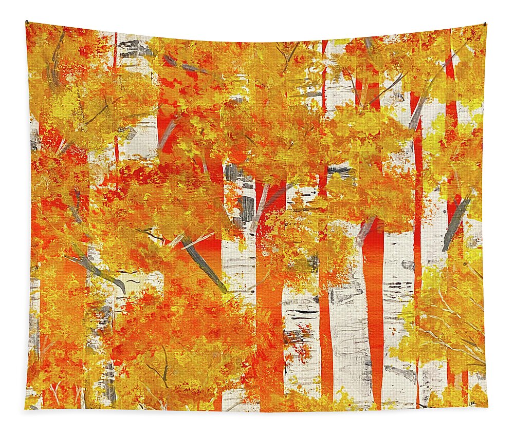 Sunset Tapestry featuring the painting Sunset Birch Trees by Lisa Neuman