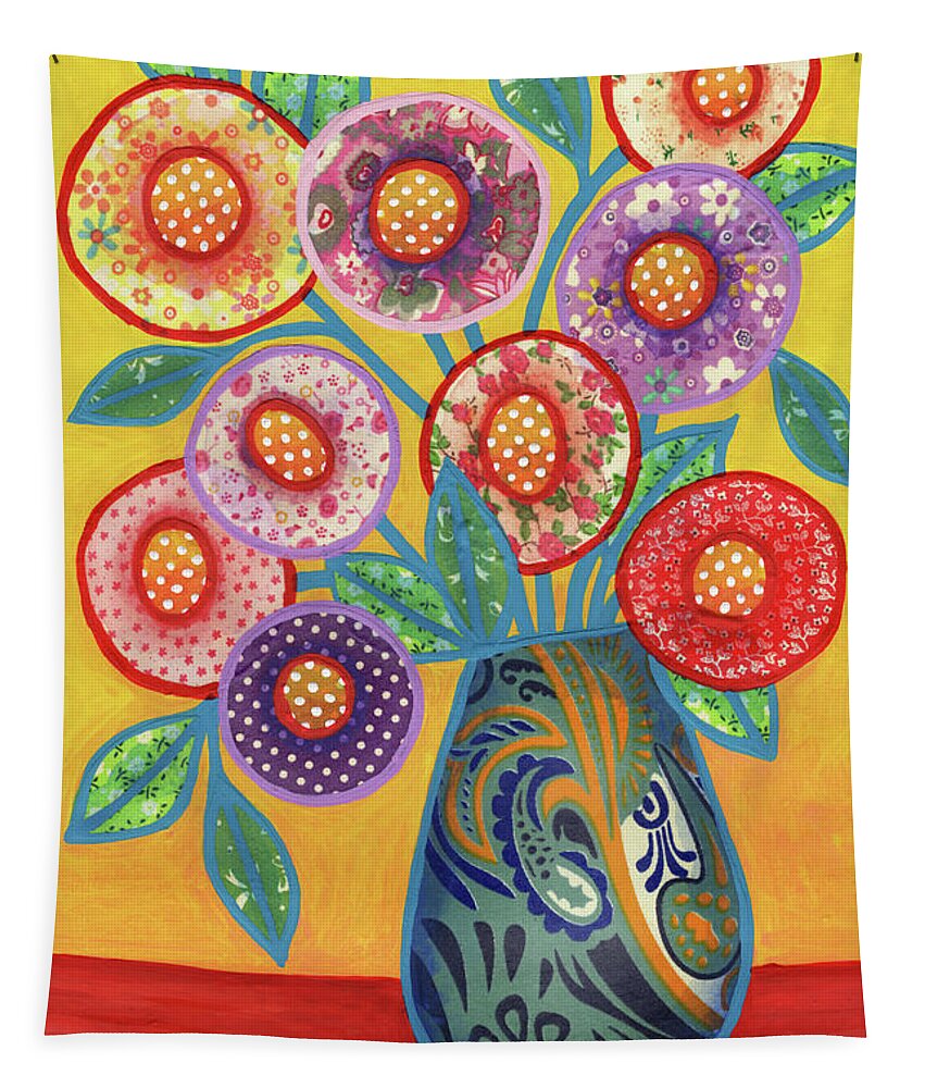 Flowers In A Vase Tapestry featuring the painting Sunset Bouquet by Amy E Fraser