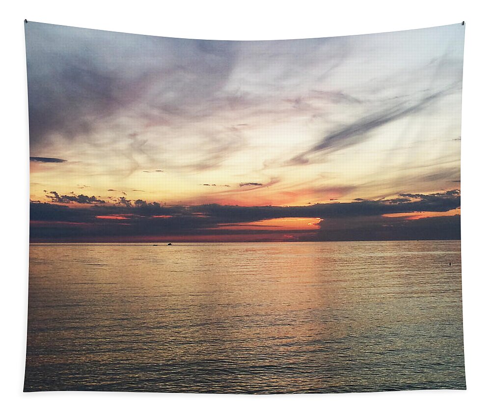 Sunset Tapestry featuring the mixed media Sunset Croatia by Joelle Philibert