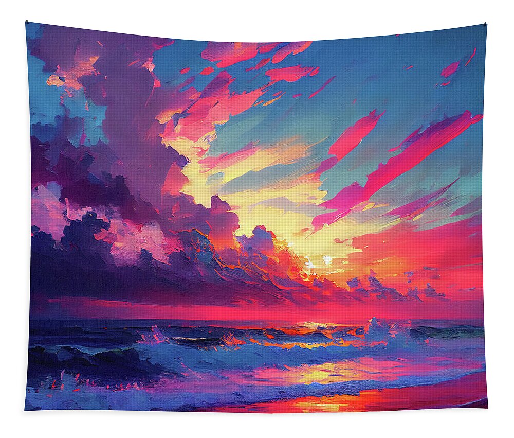 Abstract Landscape Tapestry featuring the digital art Sunset Dreams On The Pacific by Mark Tisdale