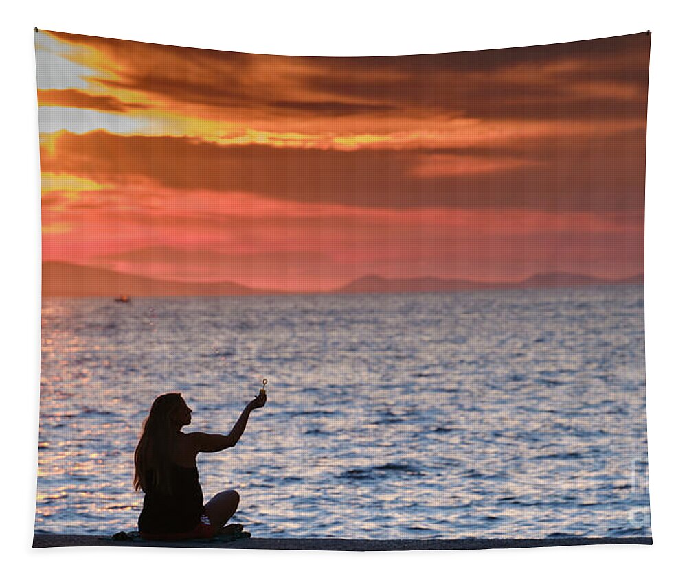 Sunset Tapestry featuring the photograph Sunset Girl by Lidija Ivanek - SiLa