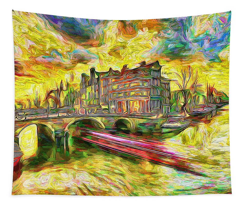 Paint Tapestry featuring the painting Sunset in Amsterdam 4 by Nenad Vasic