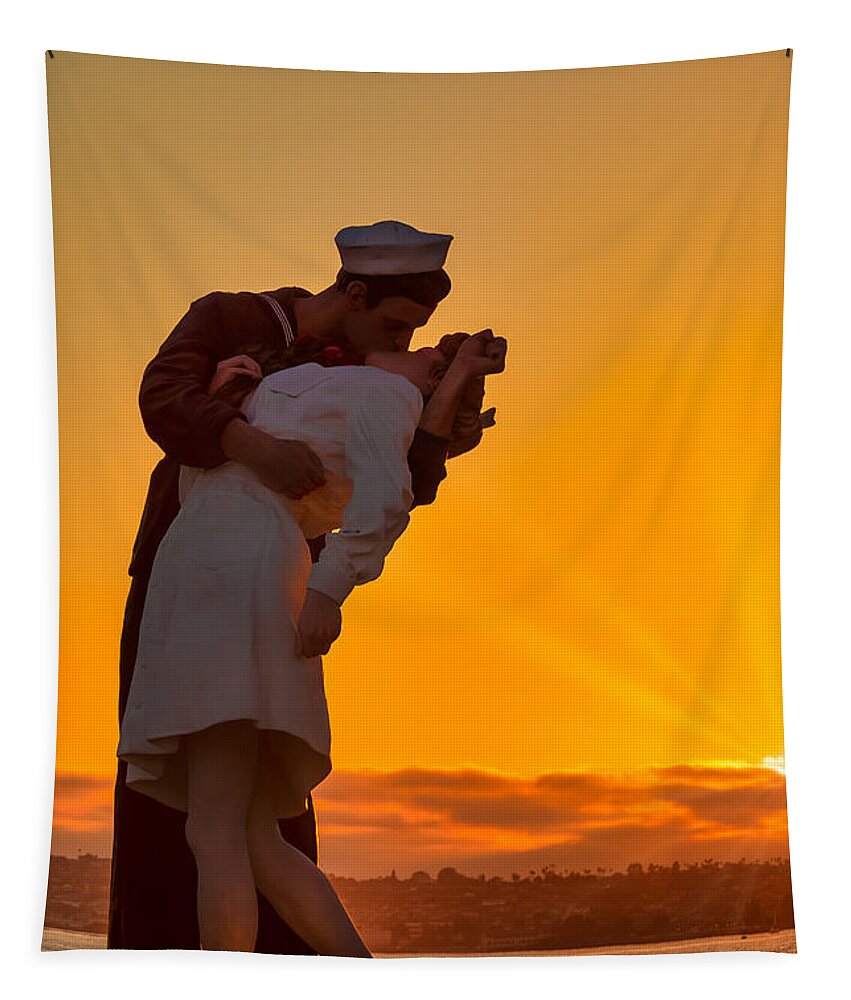 Shoreline Tapestry featuring the photograph Sunset Kiss by Sam Antonio