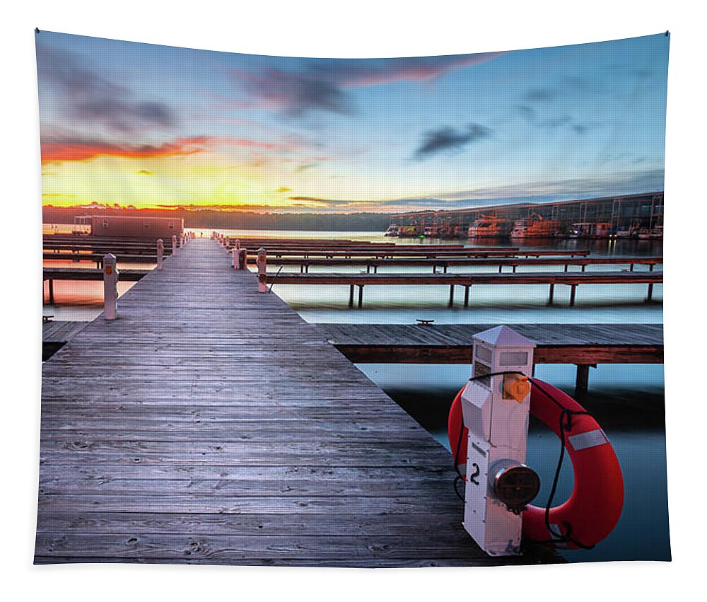 Sunset Tapestry featuring the photograph Sunset Midway Marina Fulton Mississippi Tenn Tom Waterway by Jordan Hill