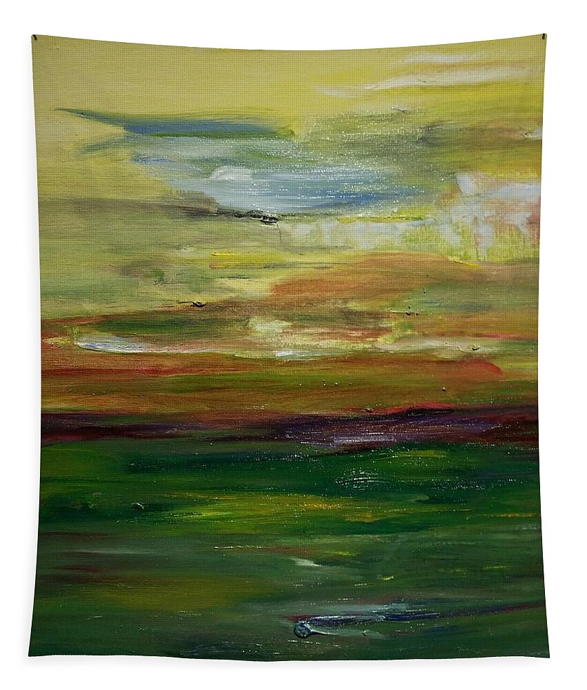 Landscape Tapestry featuring the painting Sunset Mystery by Alida M Haslett
