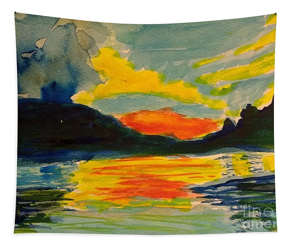 Allegheny Reservoir Tapestry featuring the painting Sunset on the Allegheny Reservoir by Walt Brodis