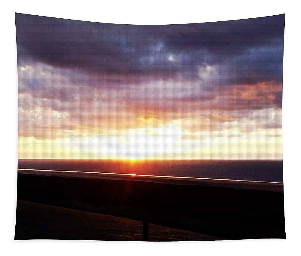 Sunsets Tapestry featuring the digital art Sunset on the Ocean 7 by Aldane Wynter