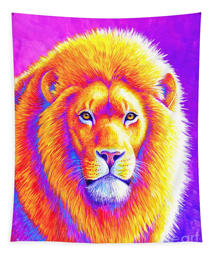 Lion Tapestry featuring the painting Sunset on the Savanna - African Lion by Rebecca Wang