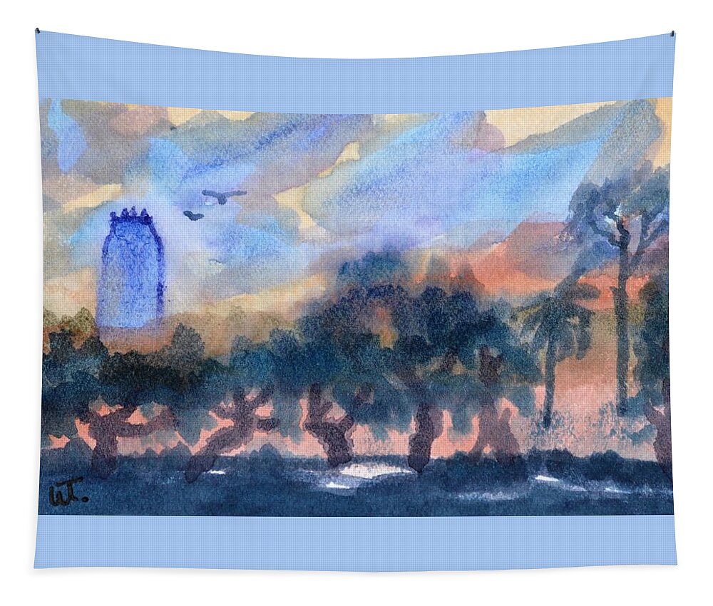 Sunset Over Bok Tower Gardens 2 Tapestry featuring the painting Sunset Over Bok Tower Gardens 2 by Warren Thompson
