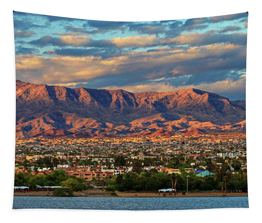 Panorama Tapestry featuring the photograph Sunset Over Havasu by James Eddy