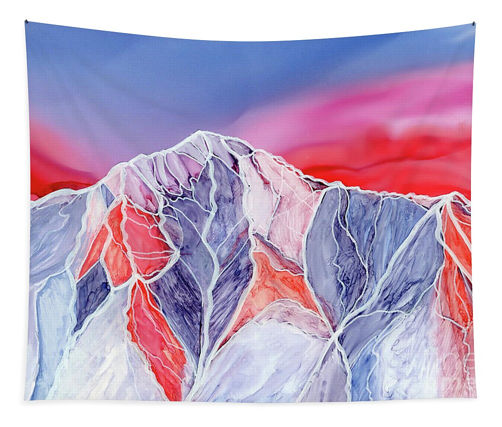 Winter Sky Tapestry featuring the painting Sunset over Pioneer Peak by Julie Greene-Graham
