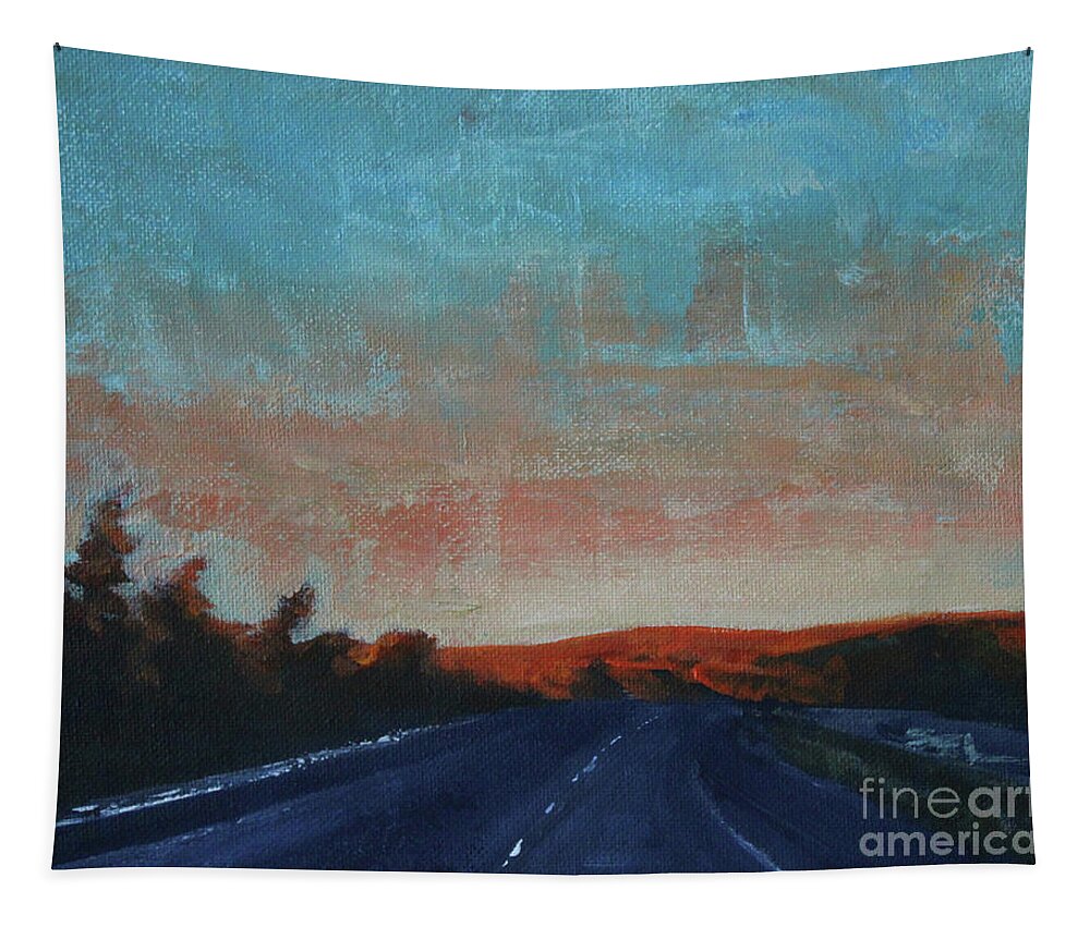 Landscape Tapestry featuring the painting Sunset Over The Hawkesbury by Jane See