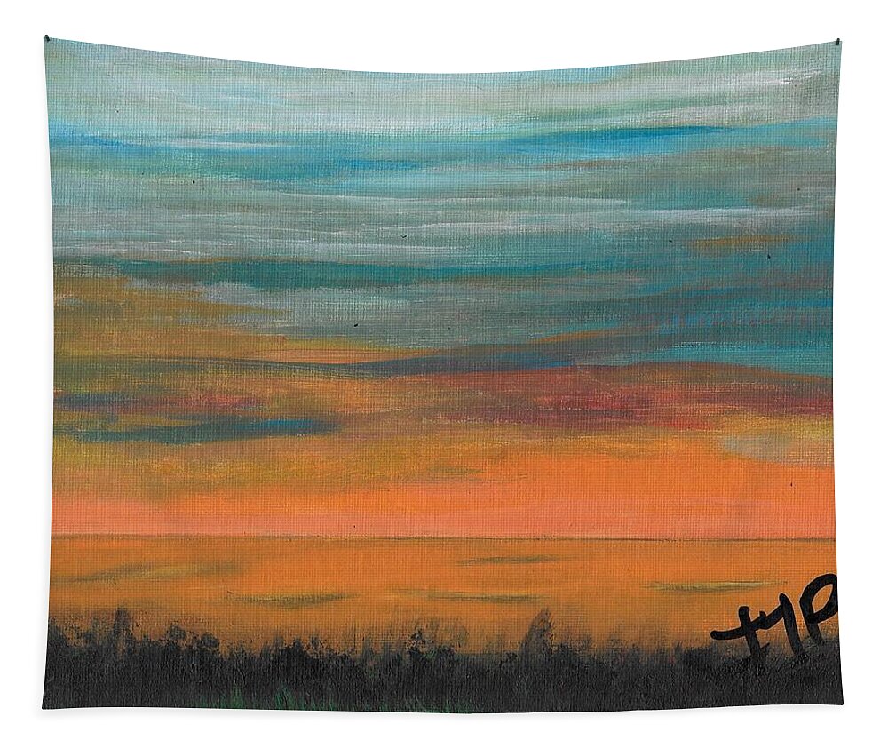 Sun Tapestry featuring the painting Sunset Overseas by Esoteric Gardens KN