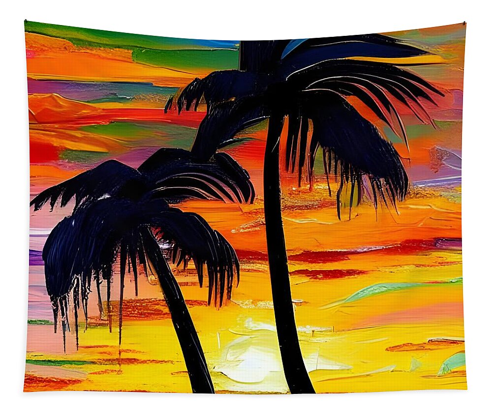Sunset Tapestry featuring the digital art Sunset Palms by Katrina Gunn