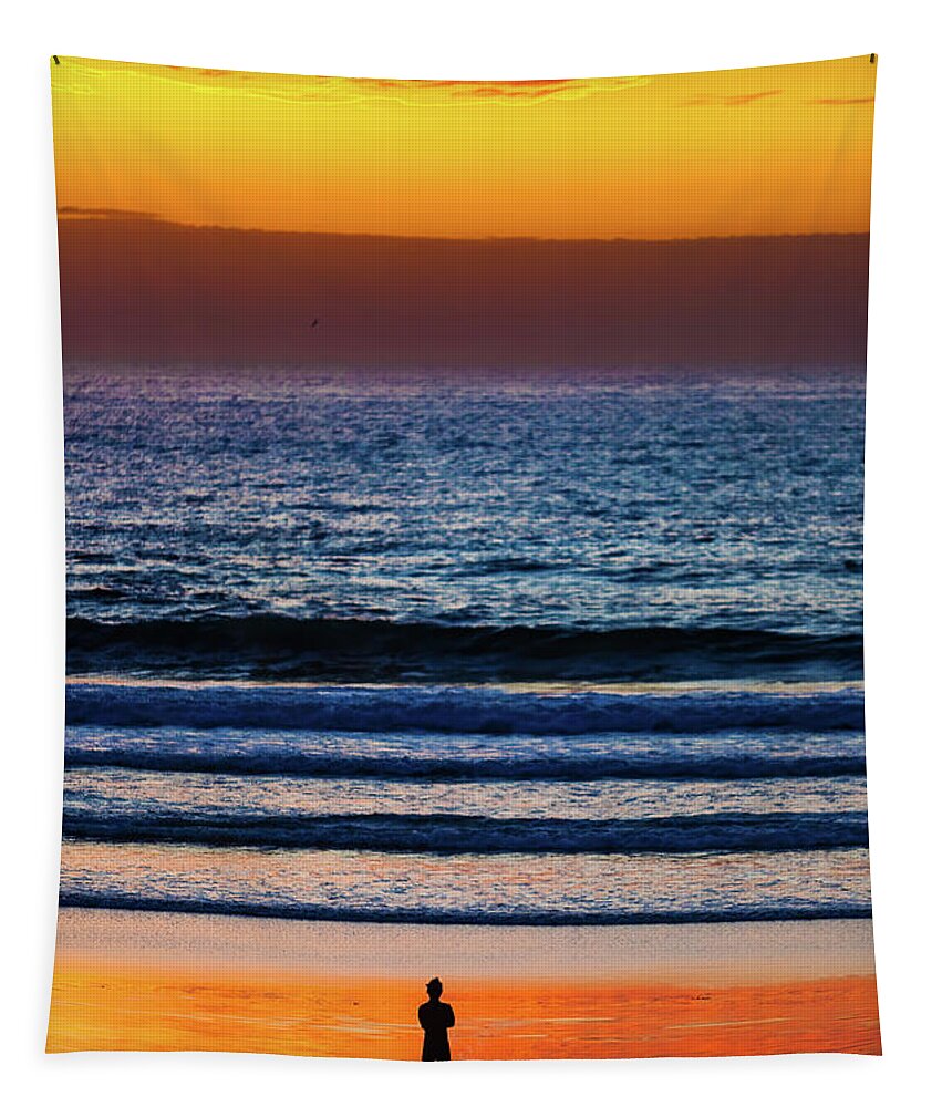 Beach Tapestry featuring the photograph Sunset Surfer at End of Day Baja Mexico by Tommy Farnsworth