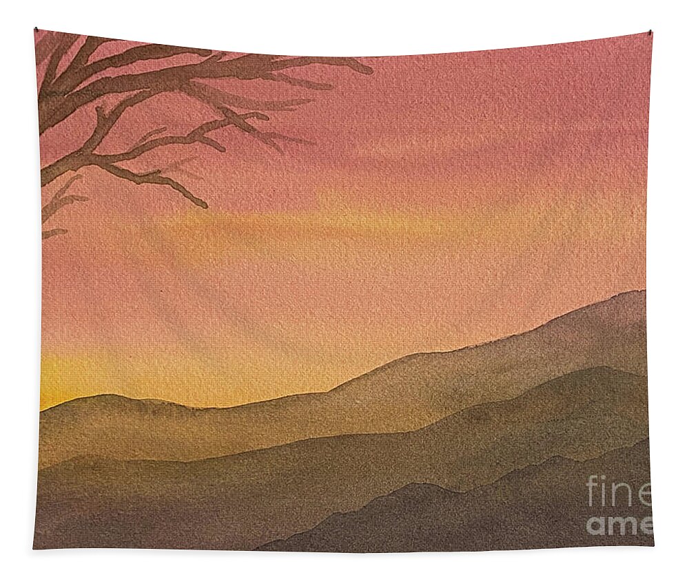 Sunset Tapestry featuring the painting Sunset Tree by Lisa Neuman