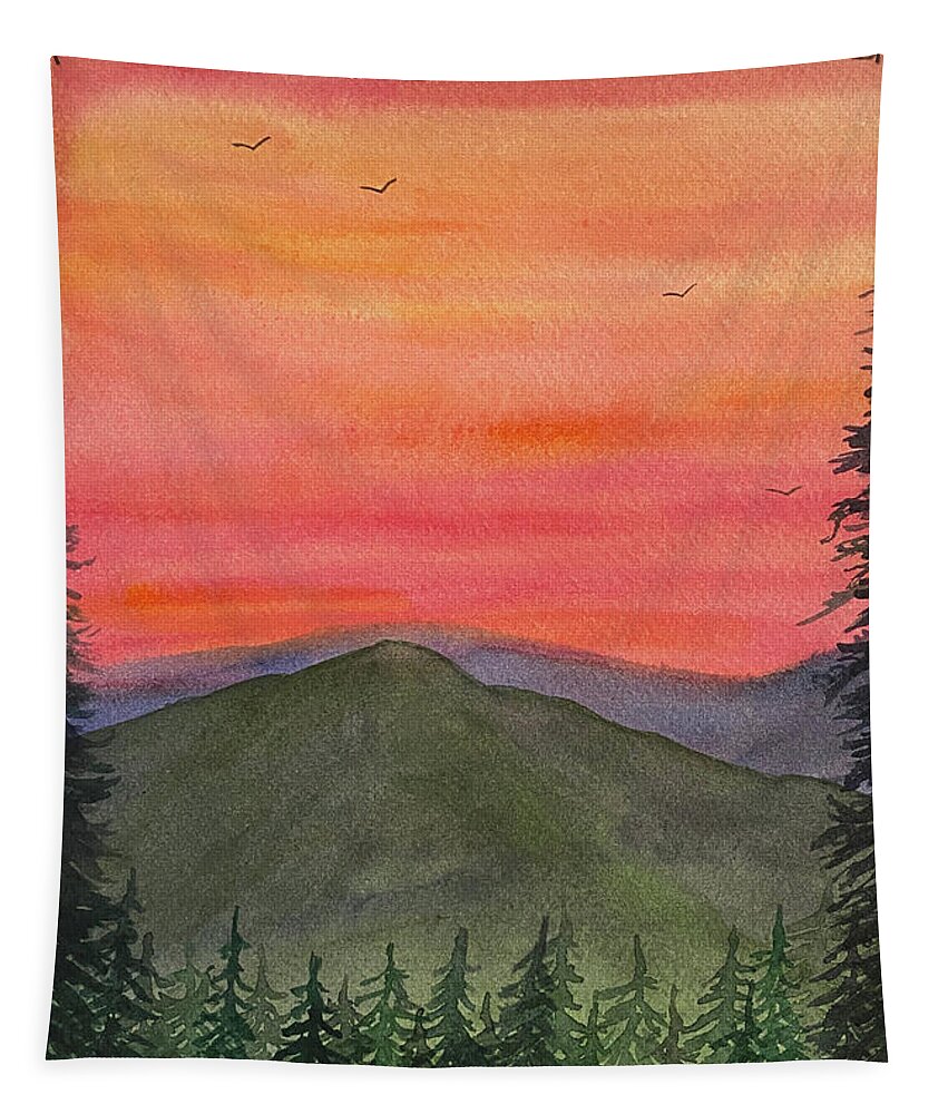 Sunset Tapestry featuring the painting Sunset Trees by Lisa Neuman