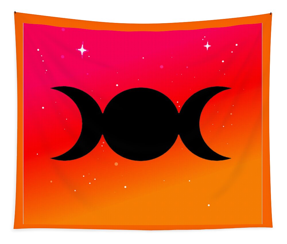 Digital Tapestry featuring the digital art Sunset Triple Moon Goddess Symbol on Warm Ombre by Vicki Noble