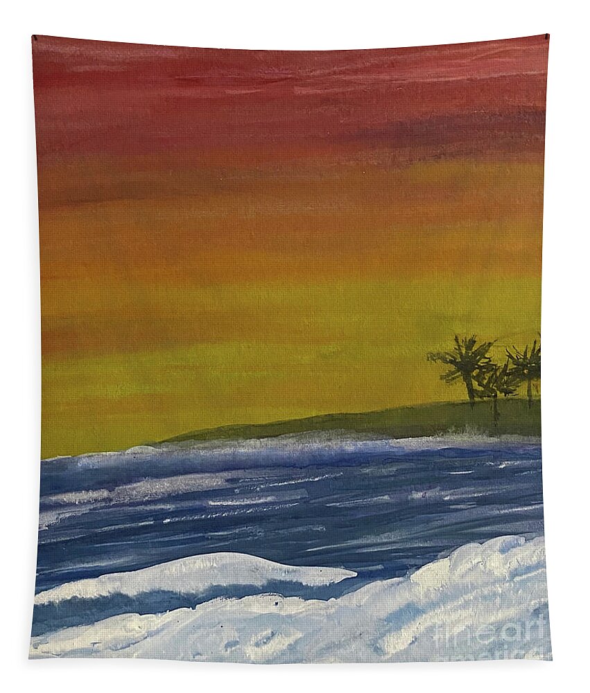 Sunset Tapestry featuring the mixed media Sunset Waves by Lisa Neuman