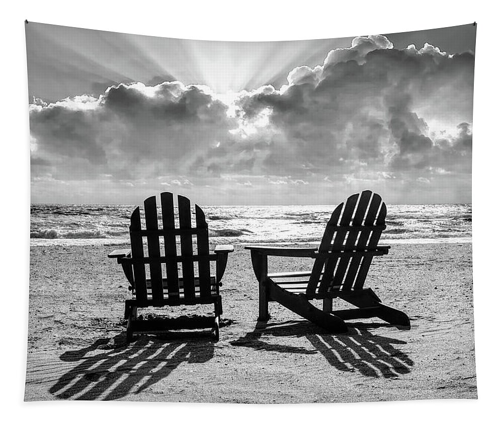 Black Tapestry featuring the photograph Sunshine and Shadows in the Sand Black and White by Debra and Dave Vanderlaan
