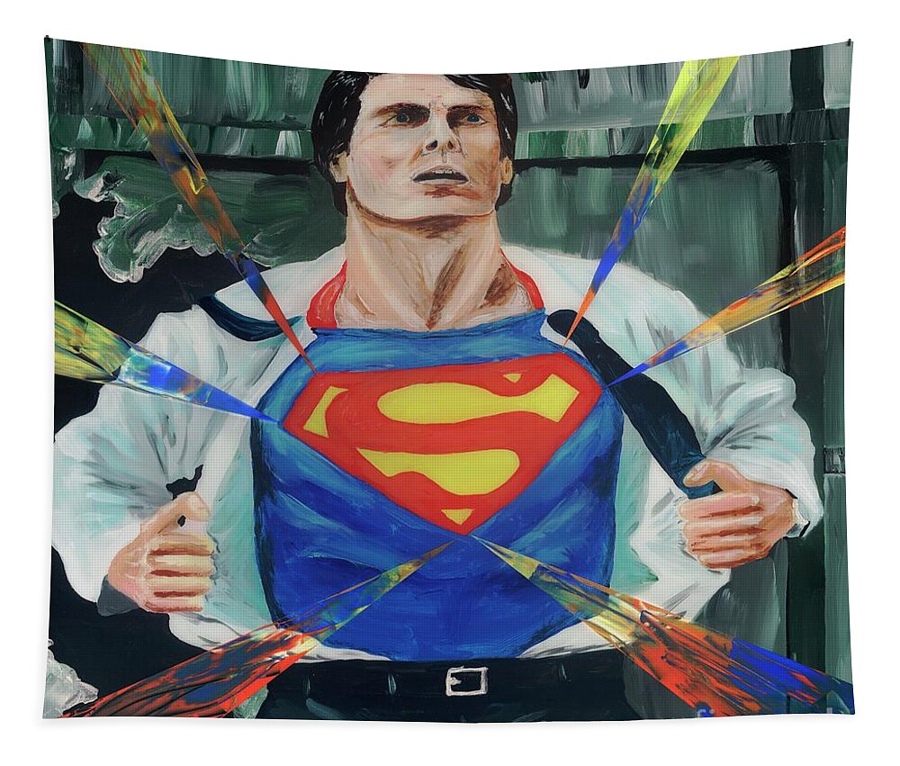 Superman Tapestry featuring the painting Superman by Mark Eskander