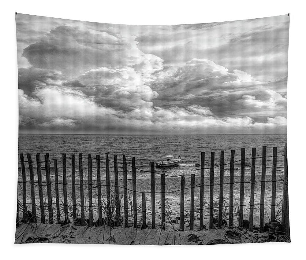 Boats Tapestry featuring the photograph Surfside in Black and White by Debra and Dave Vanderlaan