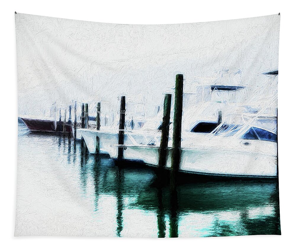 North Carolina Tapestry featuring the photograph Surreal Fishing Boats in Outer Banks Marina ap by Dan Carmichael