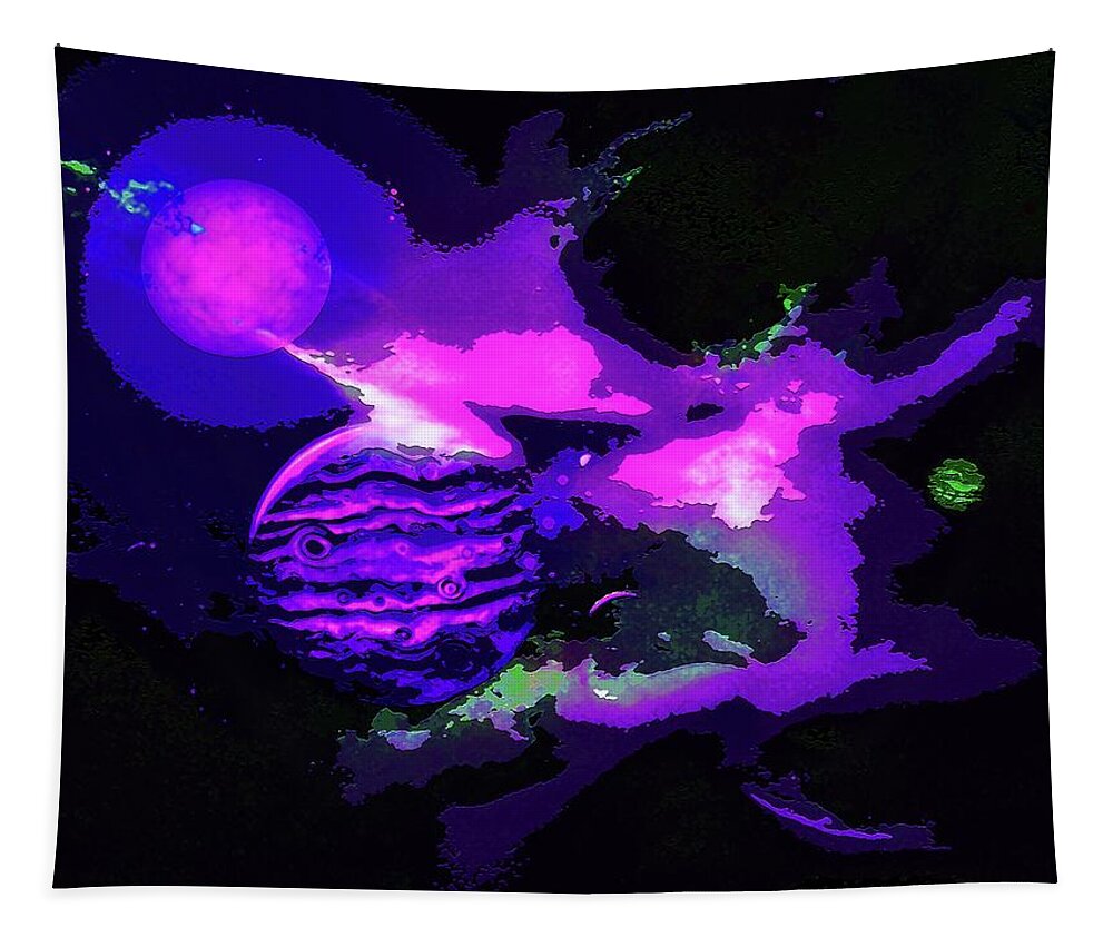  Tapestry featuring the digital art Surreal Planets and Clouds in Space by Don White Artdreamer