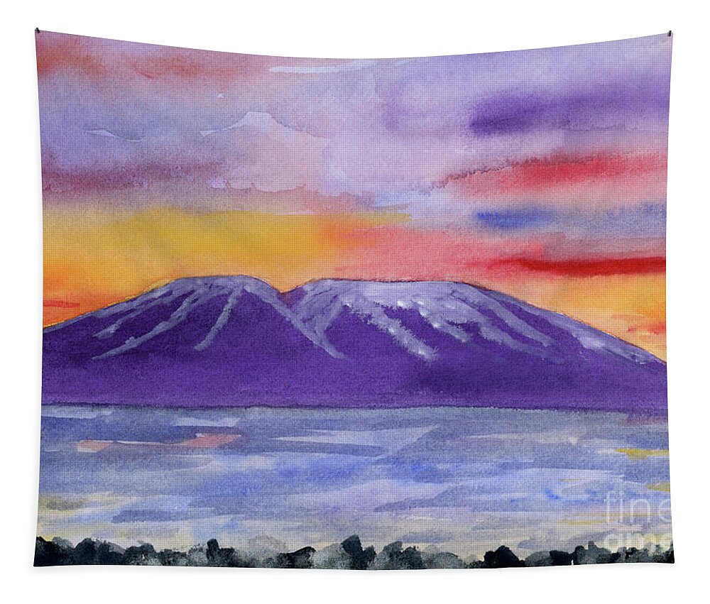 Sunset Tapestry featuring the painting Susitna Sunset by Julie Greene-Graham