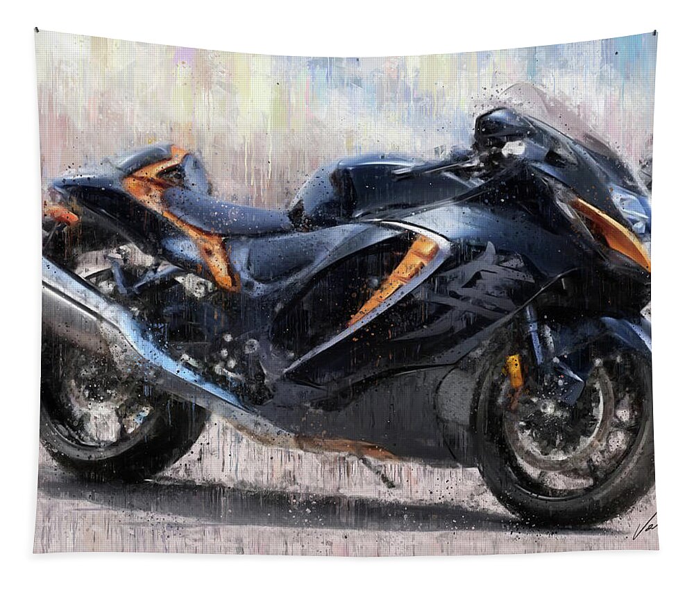 Motorcycle Tapestry featuring the painting SUZUKI HAYABUSA GSX1300R Motorcycles by Vart by Vart