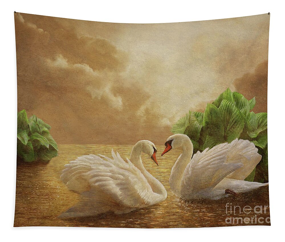 White Swans Tapestry featuring the digital art Swan Lake by Melinda Hughes-Berland