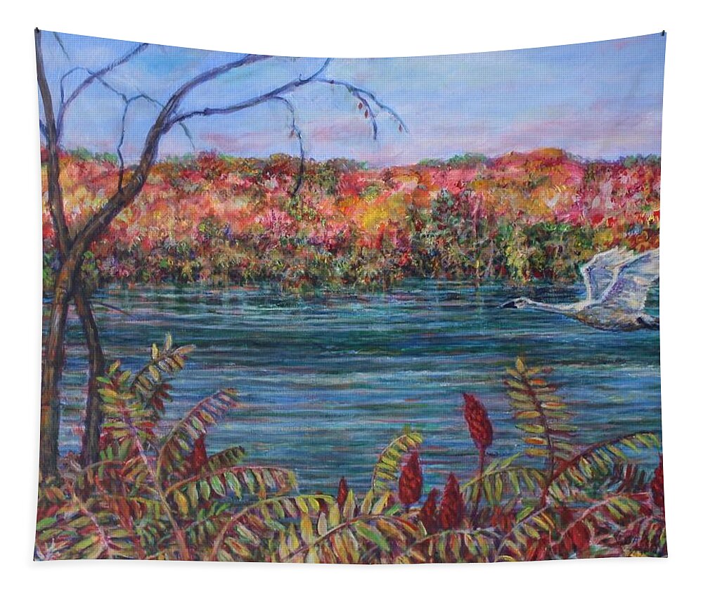 Flying Swan Tapestry featuring the painting Swan Lake by Veronica Cassell vaz