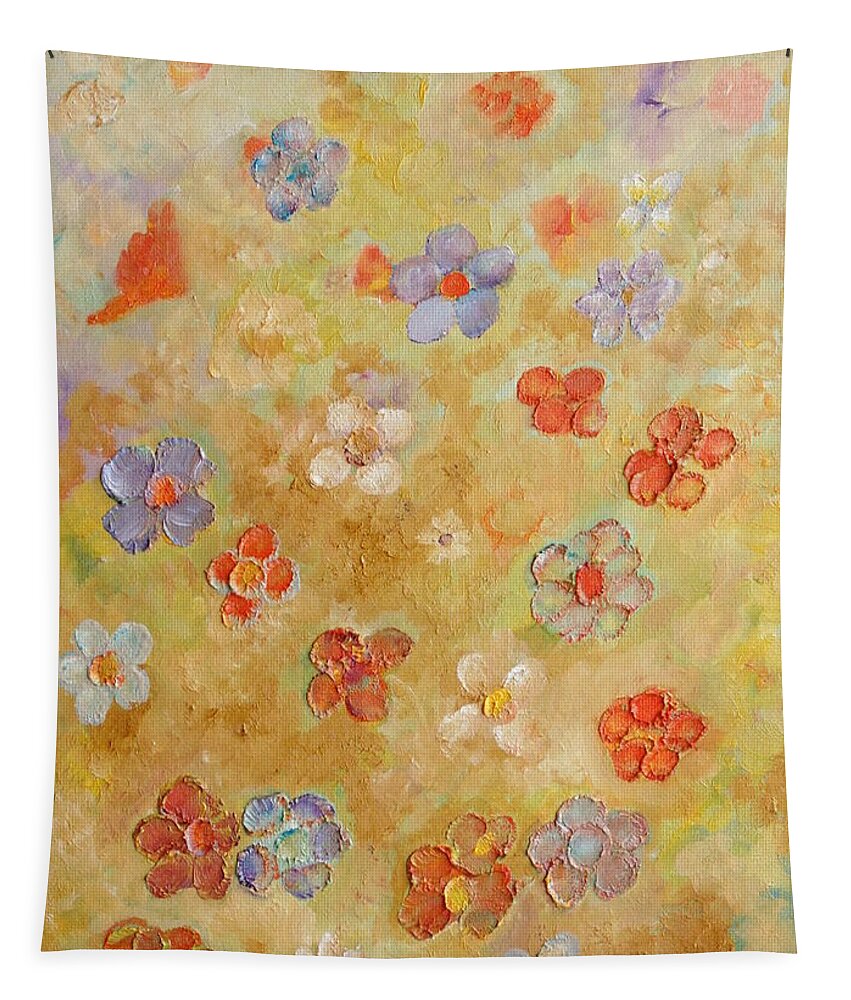 Wildflowers Tapestry featuring the painting Sweet Golden Light by Angeles M Pomata