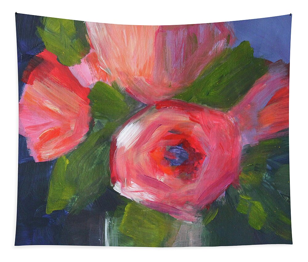Pink Floral Tapestry featuring the painting Sweet Love by Nancy Merkle