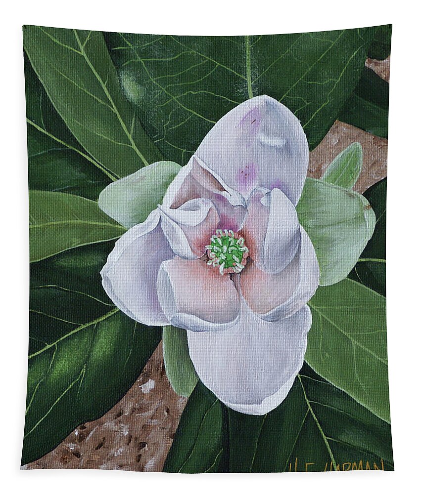 Sweetbay Magnolia Tapestry featuring the painting Sweetbay Magnolia by Heather E Harman